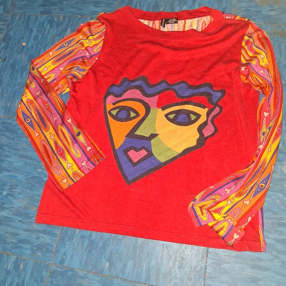 UNIQUE AND RADIANT LYNN RITCHIE ABSTRACT ART BLOUSE. - Picture 2 of 10